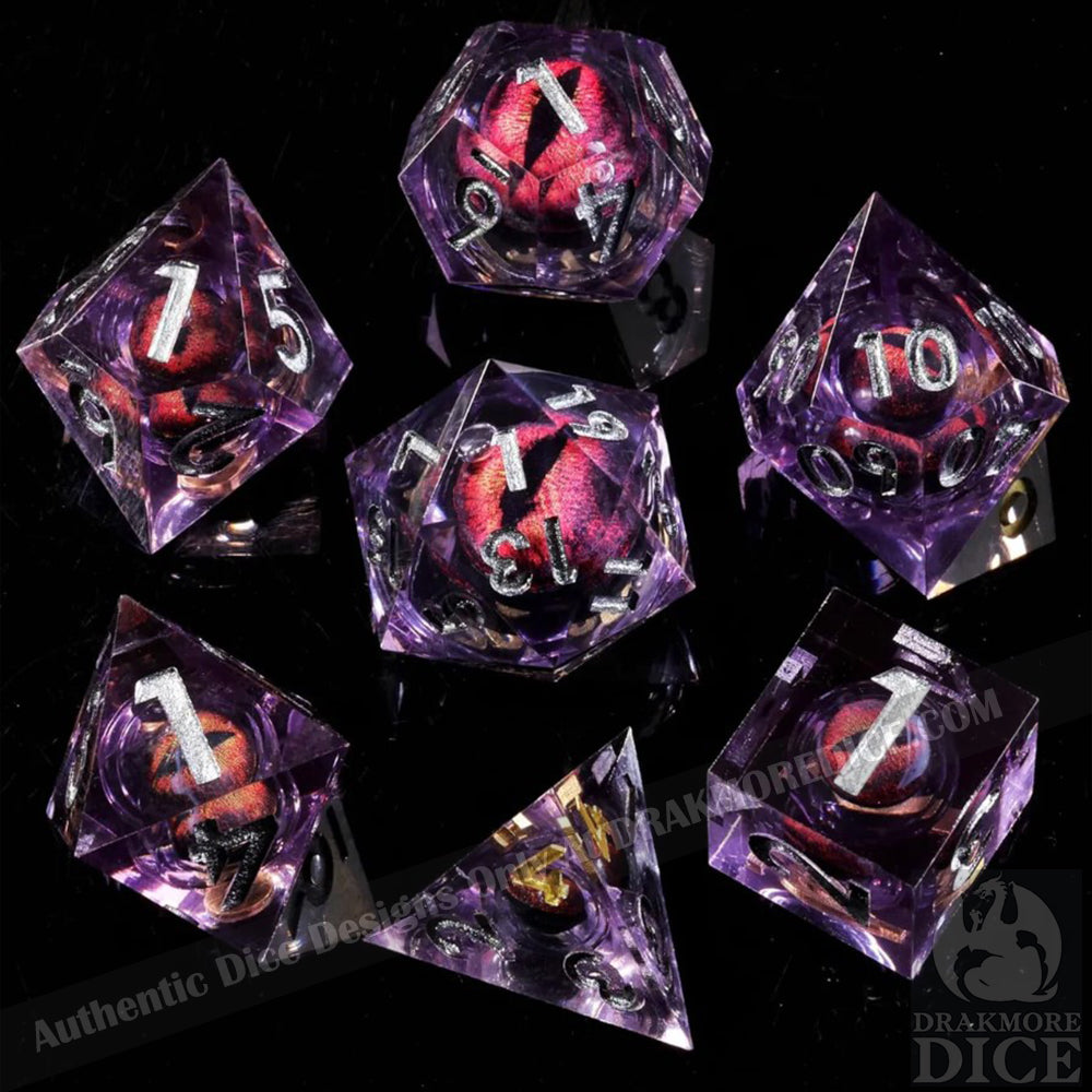 Dragon Eye Series - Red Dragon 3rd Edition: Handcrafted Resin TTRPG Dice Set - Drakmore Dice