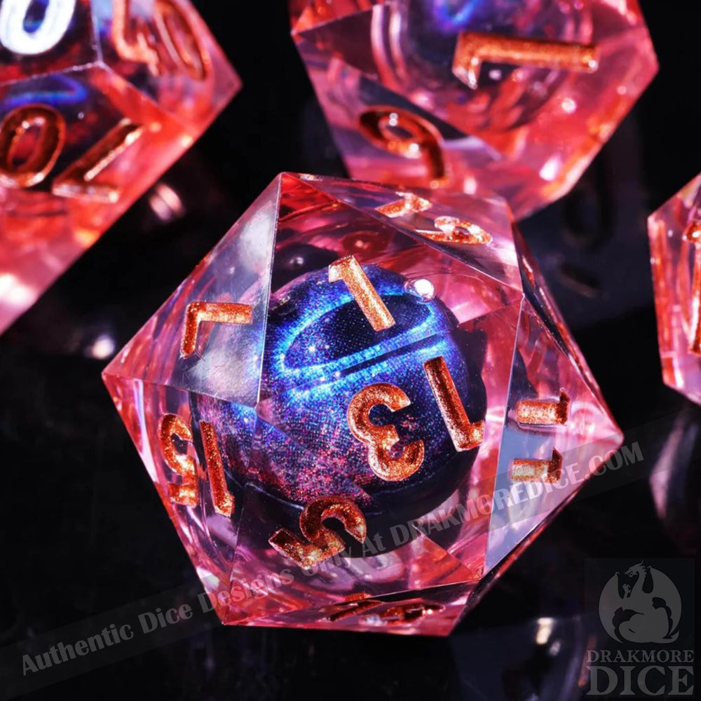 Dragon Eye Series - Fire Blue Dragon 1st Edition: Handcrafted Resin TTRPG Dice Set - Drakmore Dice