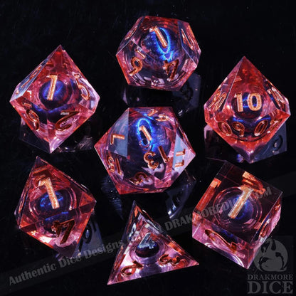 Dragon Eye Series - Fire Blue Dragon 1st Edition: Handcrafted Resin TTRPG Dice Set - Drakmore Dice