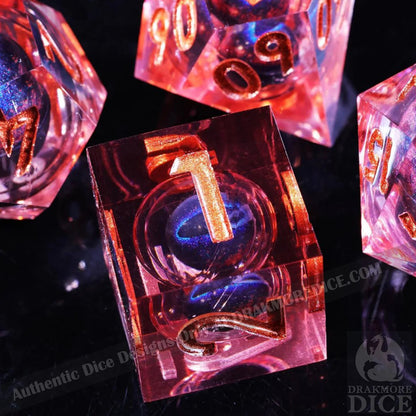 Dragon Eye Series - Fire Blue Dragon 1st Edition: Handcrafted Resin TTRPG Dice Set - Drakmore Dice