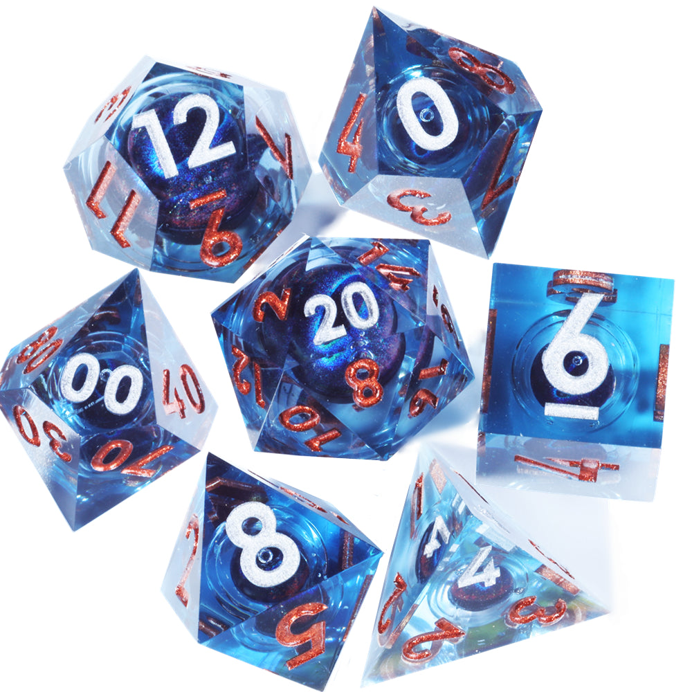 Dragon Eye Series - Fire Blue Dragon 2nd Edition: Handcrafted Resin TTRPG Dice Set - Drakmore Dice