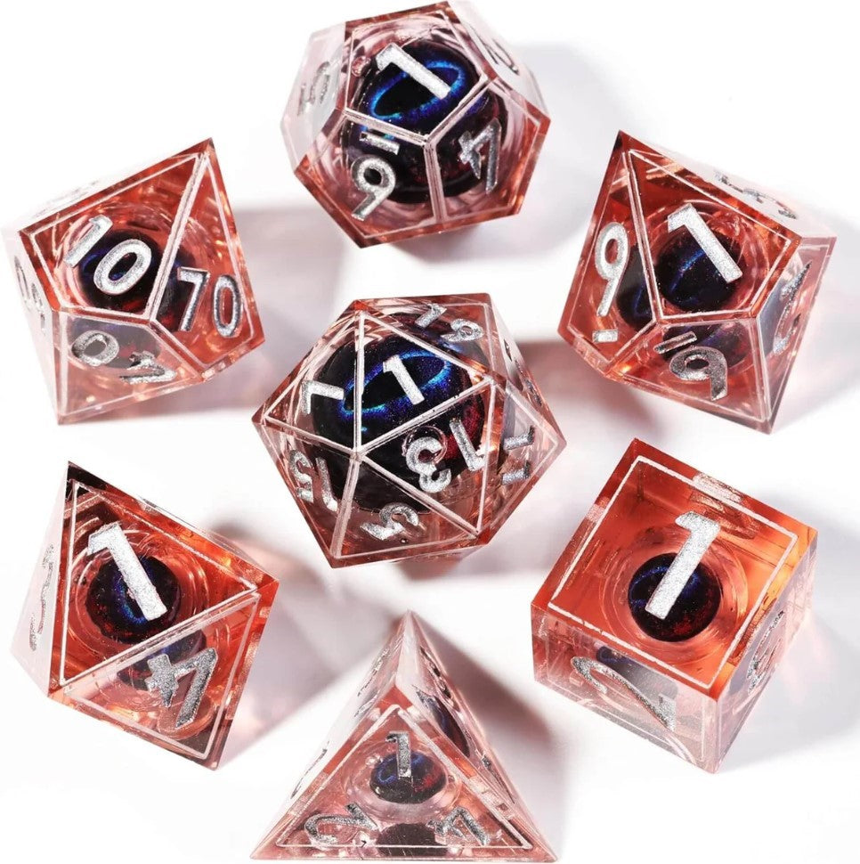 Dragon Eye Series - Fire Blue Dragon 3rd Edition: Handcrafted Resin TTRPG Dice Set - Drakmore Dice