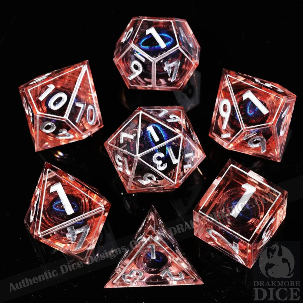 Dragon Eye Series - Fire Blue Dragon 3rd Edition: Handcrafted Resin TTRPG Dice Set - Drakmore Dice