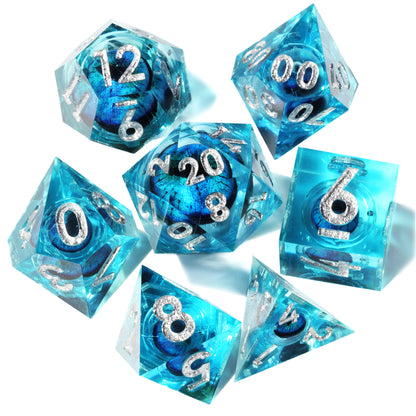 Dragon Eye Series - Blue Dragon 1st Edition: Handcrafted Resin TTRPG Dice Set - Drakmore Dice