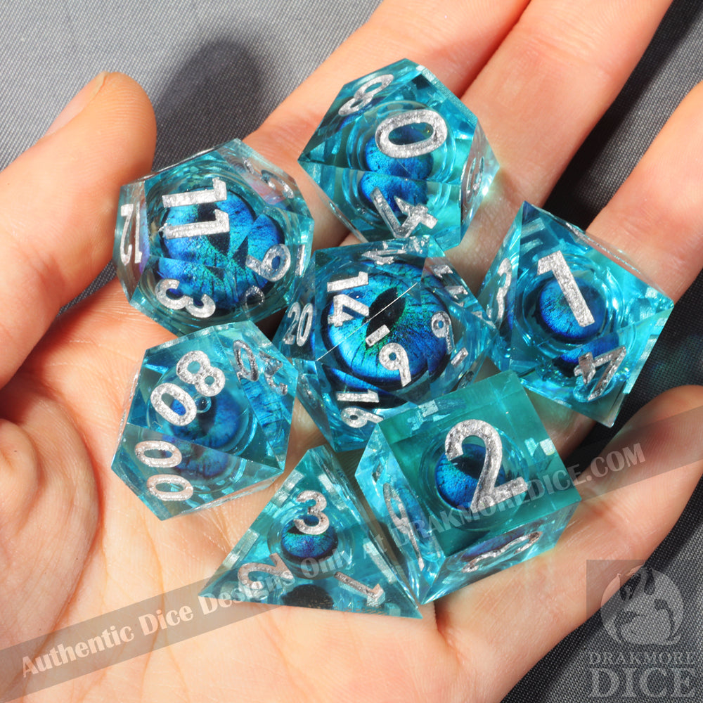 Dragon Eye Series - Blue Dragon 1st Edition: Handcrafted Resin TTRPG Dice Set - Drakmore Dice