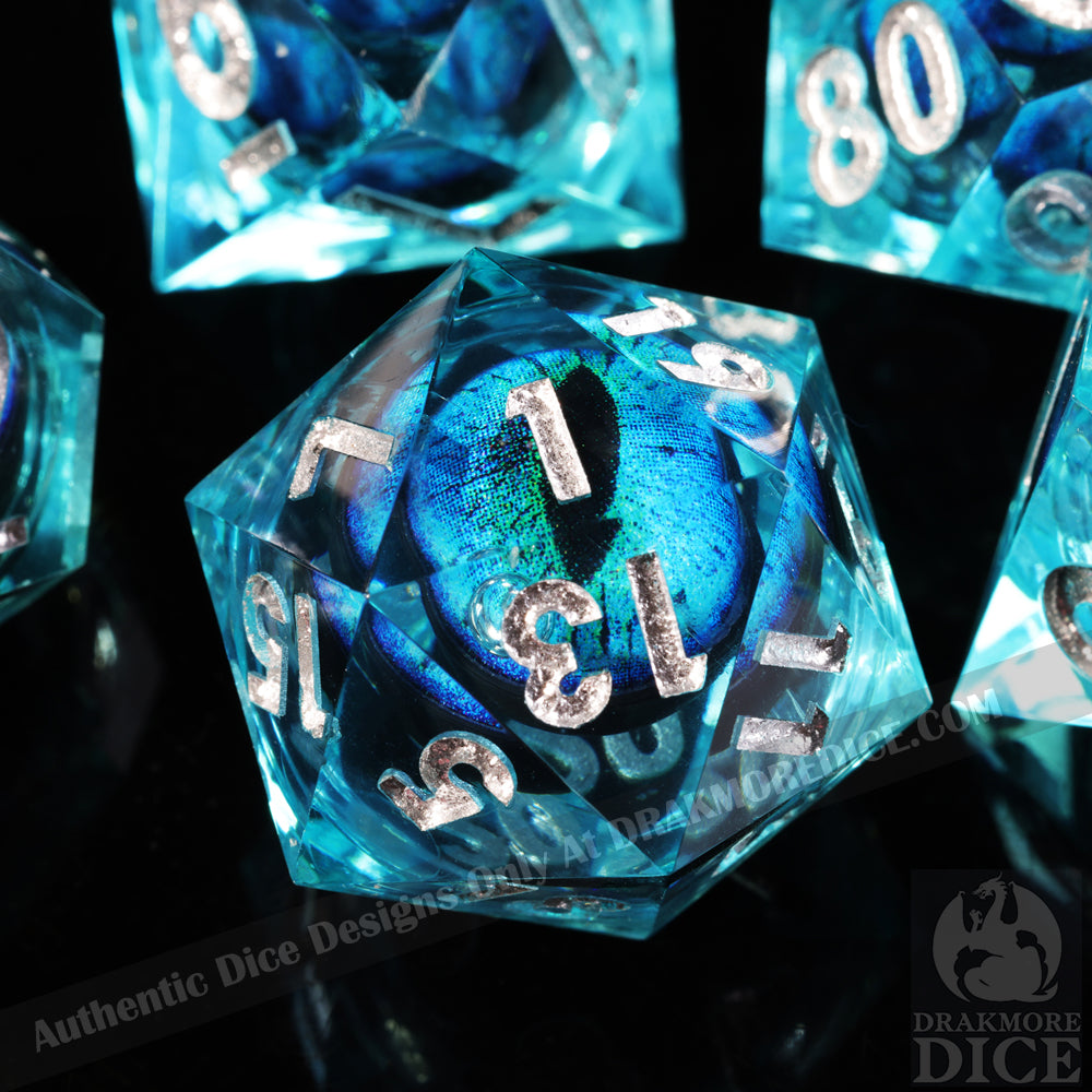 Dragon Eye Series - Blue Dragon 1st Edition: Handcrafted Resin TTRPG Dice Set - Drakmore Dice