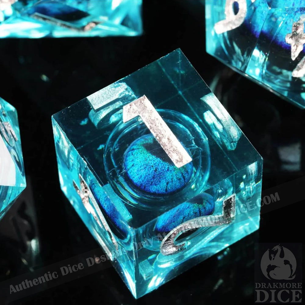 Dragon Eye Series - Blue Dragon 1st Edition: Handcrafted Resin TTRPG Dice Set - Drakmore Dice