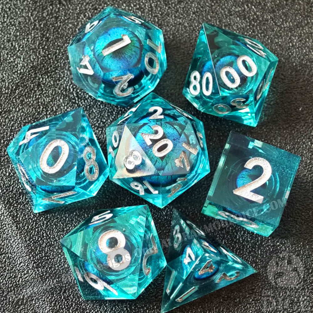 Dragon Eye Series - Blue Dragon 1st Edition: Handcrafted Resin TTRPG Dice Set - Drakmore Dice