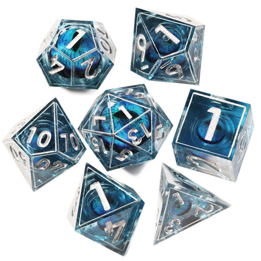 Dragon Eye Series - Blue Dragon 2nd Edition: Handcrafted Resin TTRPG Dice Set - Drakmore Dice