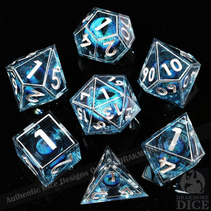 Dragon Eye Series - Blue Dragon 2nd Edition: Handcrafted Resin TTRPG Dice Set - Drakmore Dice