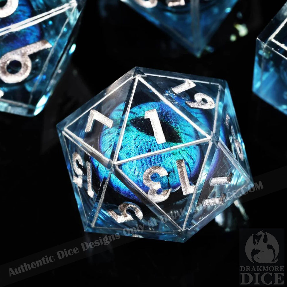 Dragon Eye Series - Blue Dragon 2nd Edition: Handcrafted Resin TTRPG Dice Set - Drakmore Dice