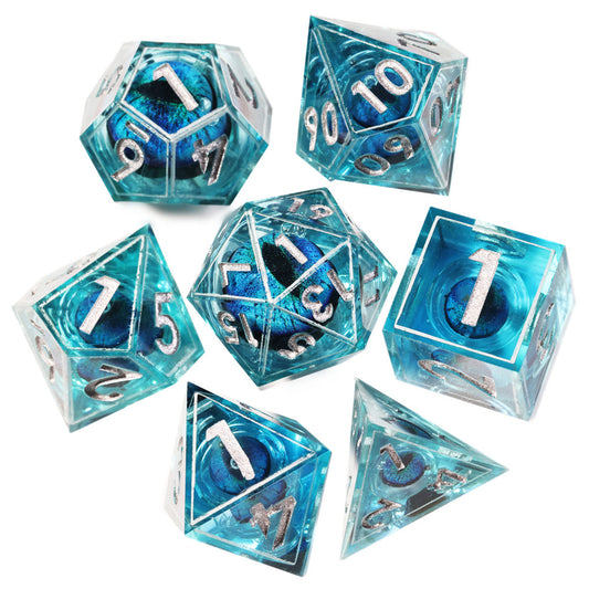 Dragon Eye Series - Blue Dragon 3rd Edition: Handcrafted Resin TTRPG Dice Set - Drakmore Dice