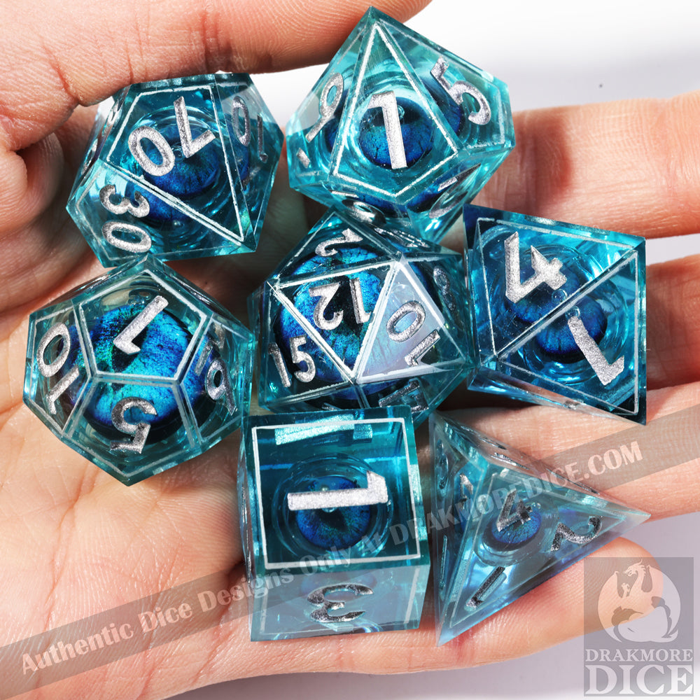 Dragon Eye Series - Blue Dragon 3rd Edition: Handcrafted Resin TTRPG Dice Set - Drakmore Dice