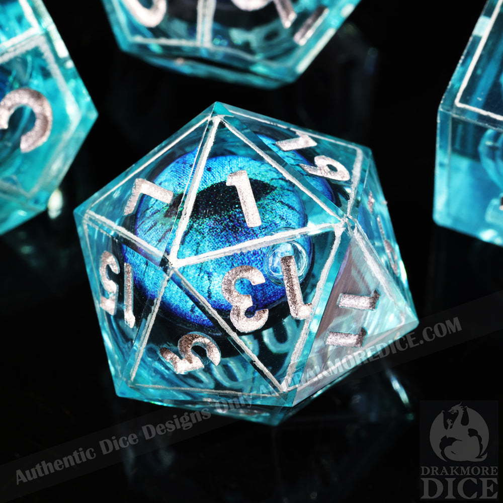 Dragon Eye Series - Blue Dragon 3rd Edition: Handcrafted Resin TTRPG Dice Set - Drakmore Dice