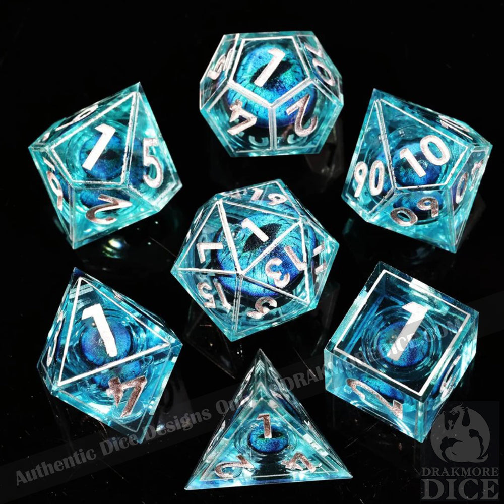 Dragon Eye Series - Blue Dragon 3rd Edition: Handcrafted Resin TTRPG Dice Set - Drakmore Dice