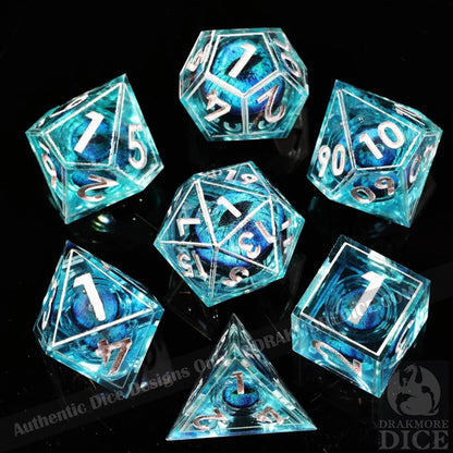 Dragon Eye Series - Blue Dragon 3rd Edition: Handcrafted Resin TTRPG Dice Set - Drakmore Dice