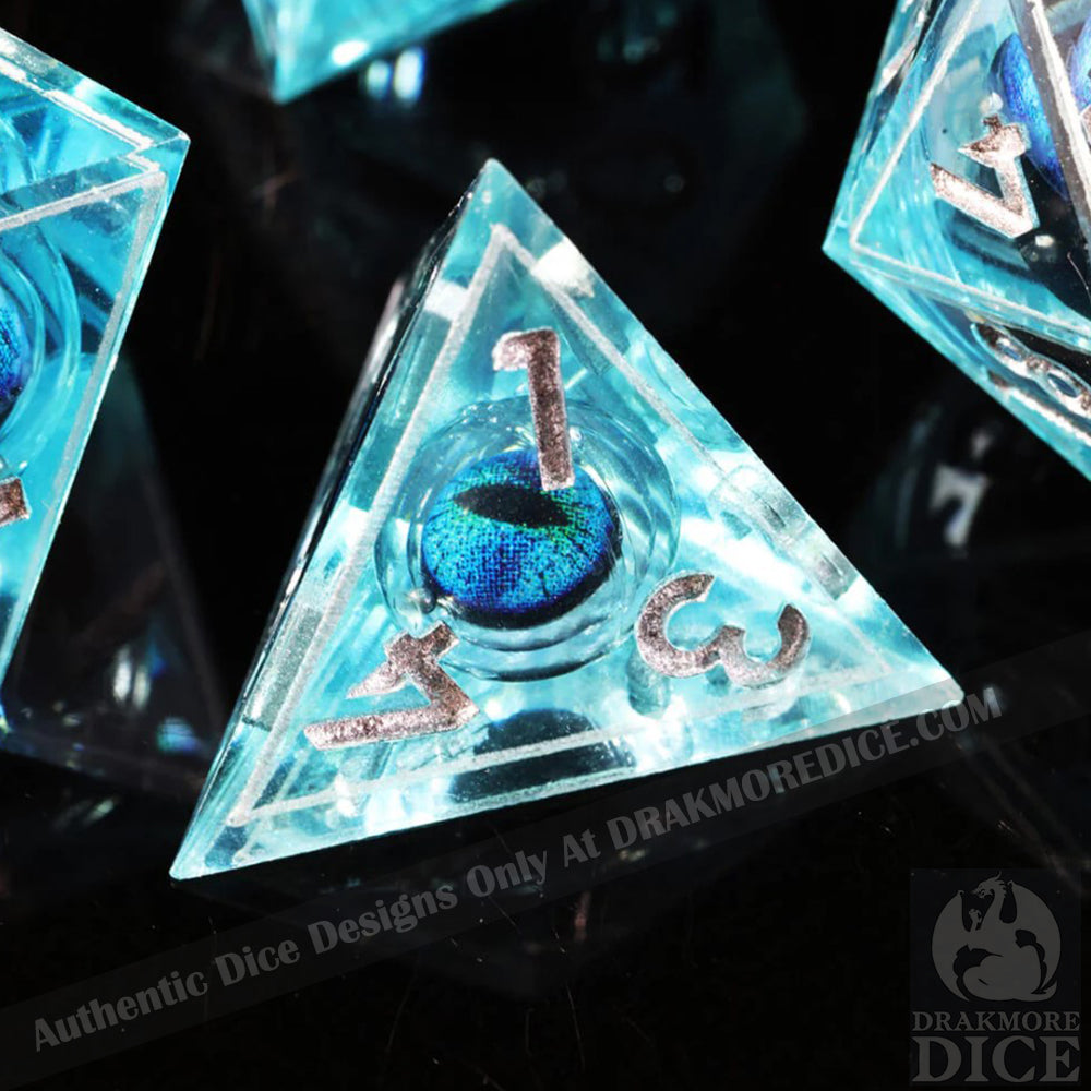 Dragon Eye Series - Blue Dragon 3rd Edition: Handcrafted Resin TTRPG Dice Set - Drakmore Dice