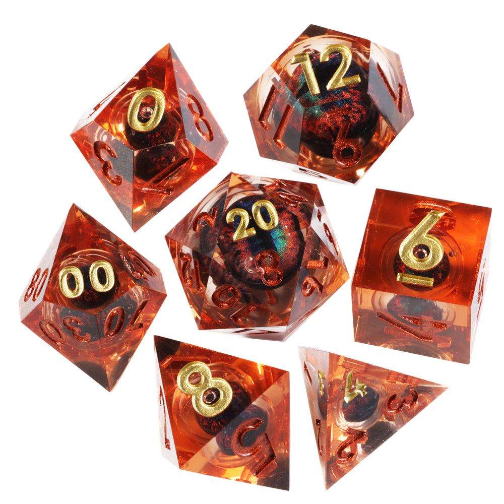 Dragon Eye Series - Orange Dragon 1st Edition: Handcrafted Resin TTRPG Dice Set - Drakmore Dice