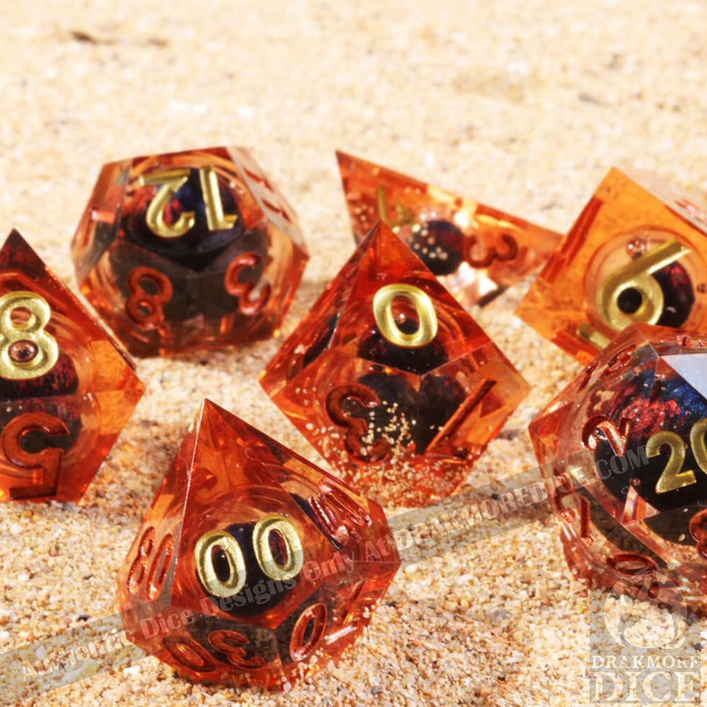 Dragon Eye Series - Orange Dragon 1st Edition: Handcrafted Resin TTRPG Dice Set - Drakmore Dice