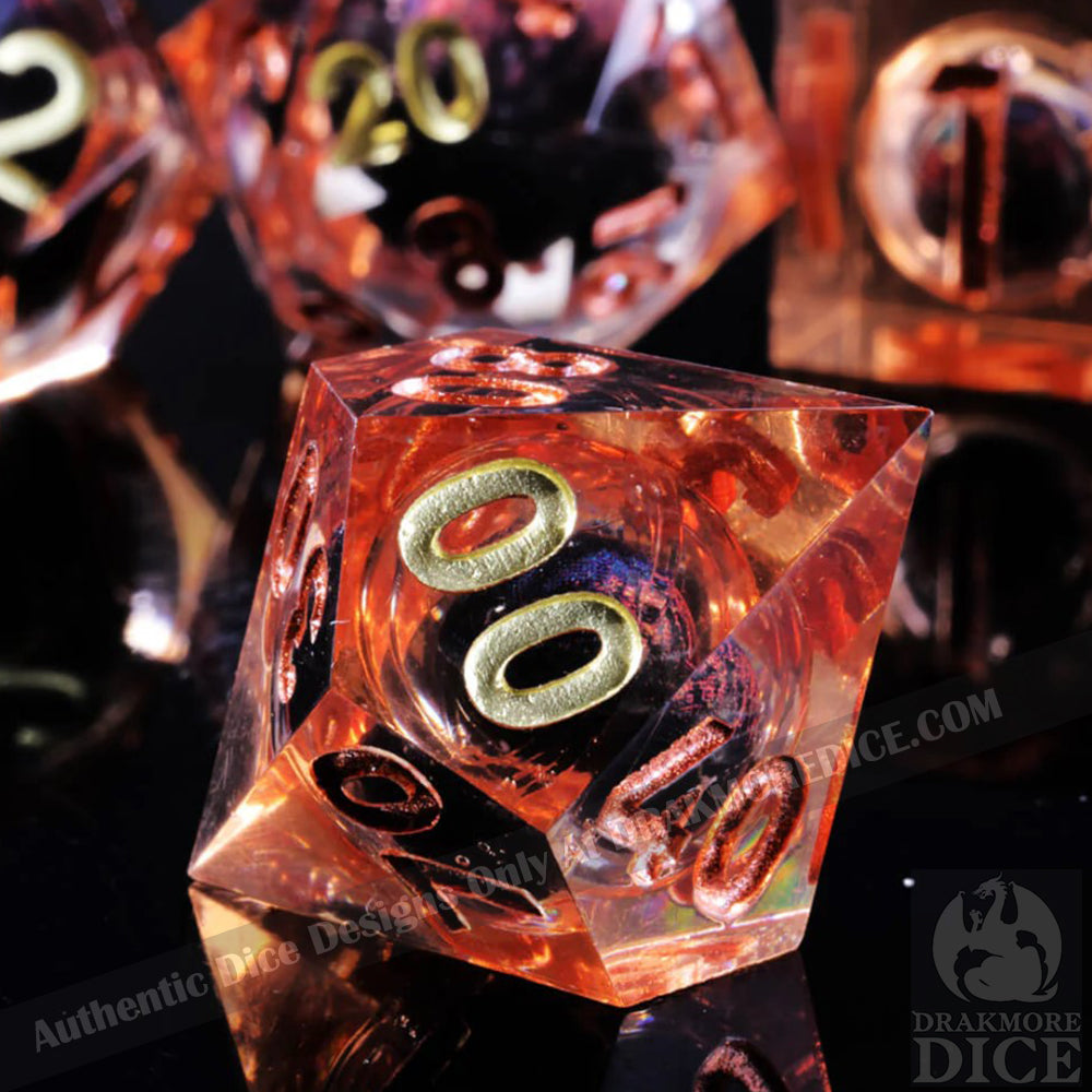 Dragon Eye Series - Orange Dragon 1st Edition: Handcrafted Resin TTRPG Dice Set - Drakmore Dice