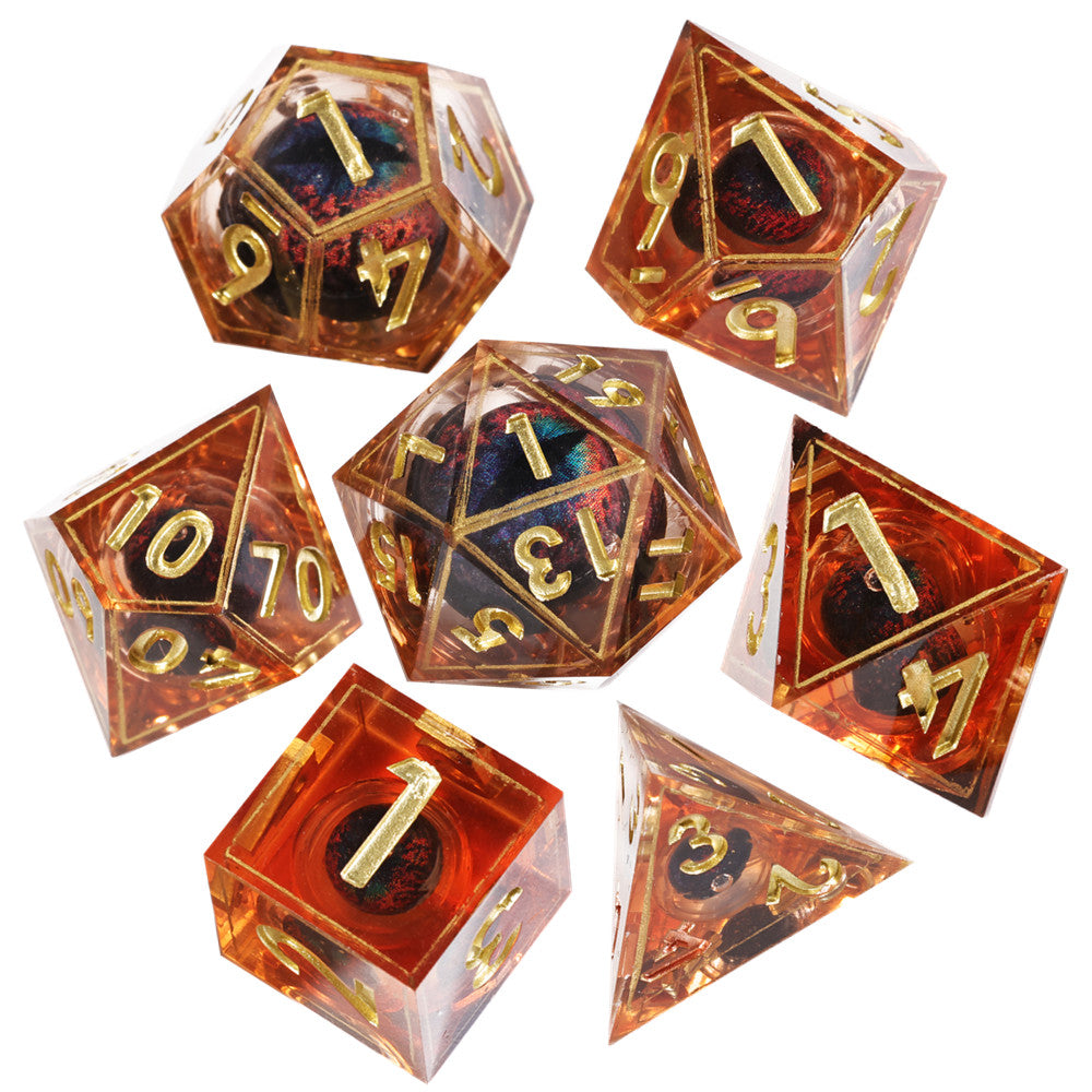 Dragon Eye Series - Orange Dragon 2nd Edition: Handcrafted Resin TTRPG Dice Set - Drakmore Dice