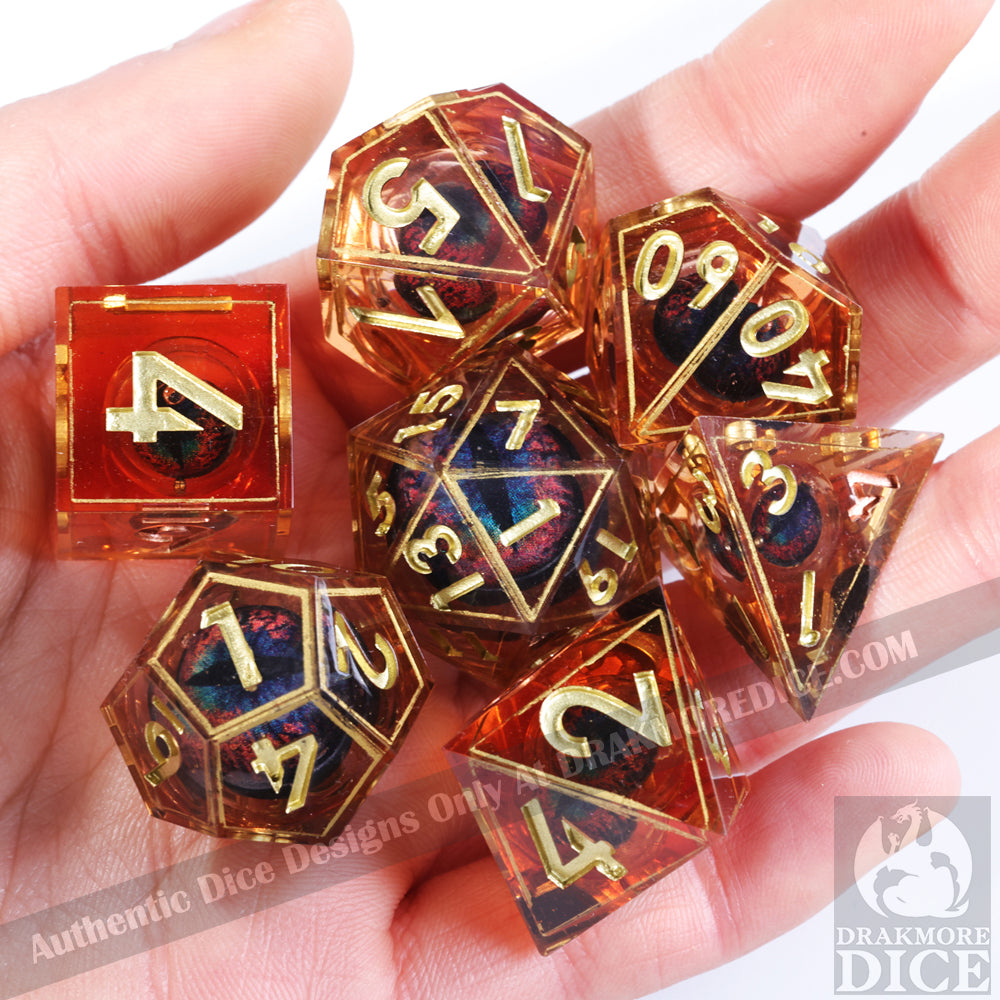 Dragon Eye Series - Orange Dragon 2nd Edition: Handcrafted Resin TTRPG Dice Set - Drakmore Dice