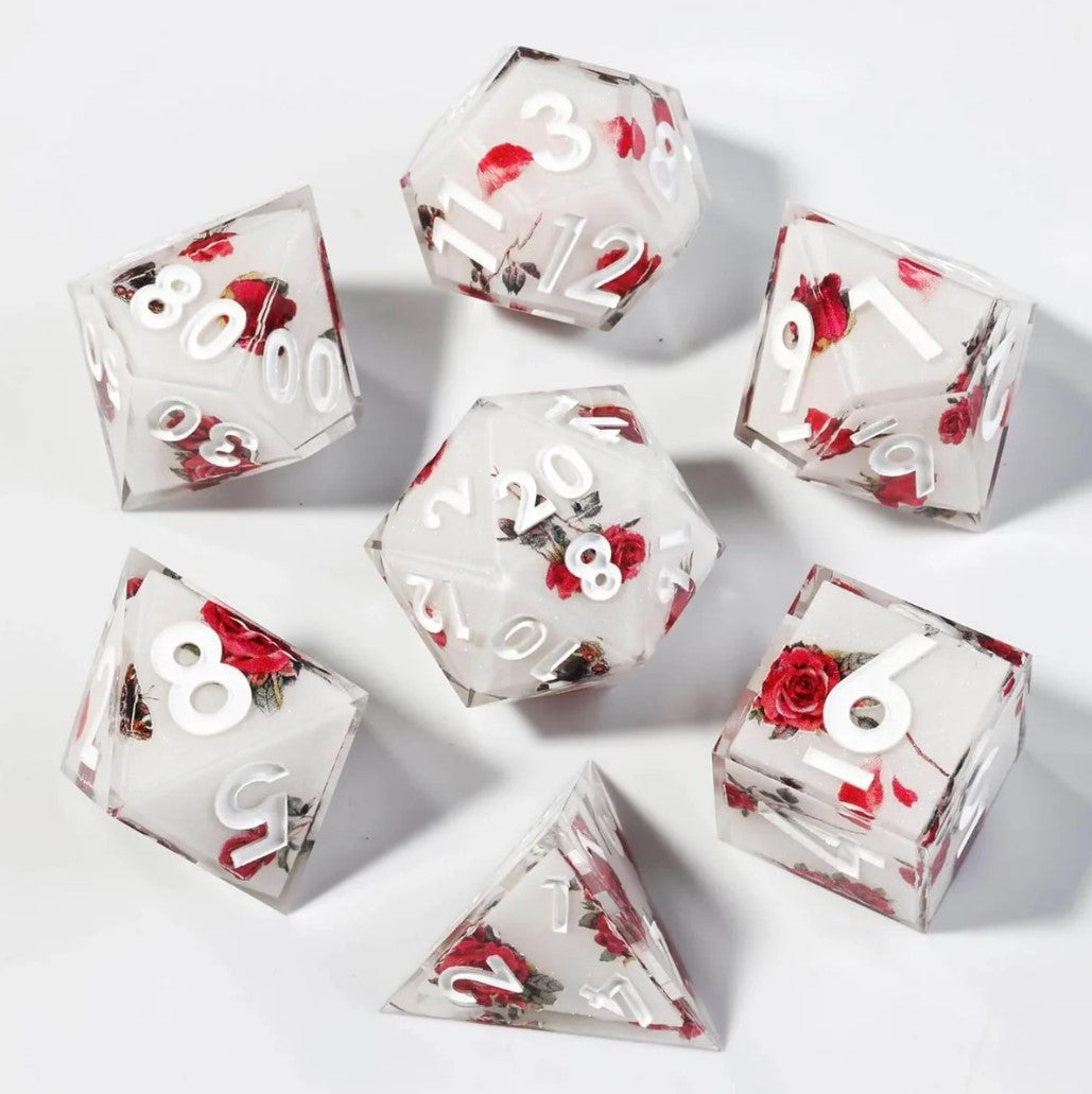 Crimson Fate: Handcrafted Resin TTRPG Dice Set - Drakmore Dice