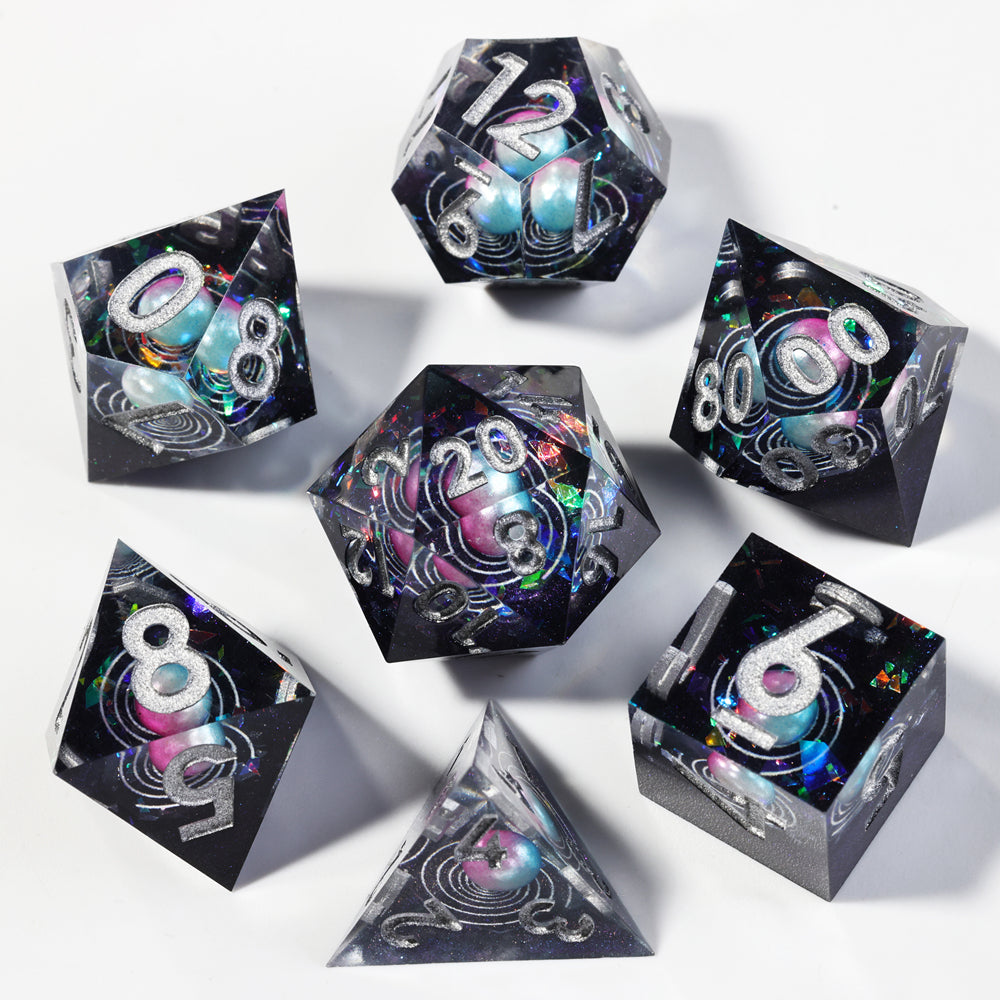 Cosmic Pearl: 3D Handcrafted Resin TTRPG Dice Set - Drakmore Dice