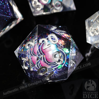 Cosmic Pearl: 3D Handcrafted Resin TTRPG Dice Set - Drakmore Dice