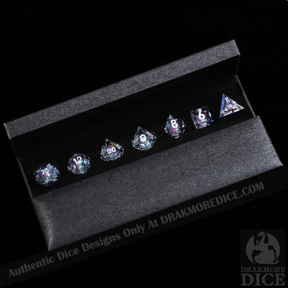 Cosmic Pearl: 3D Handcrafted Resin TTRPG Dice Set - Drakmore Dice