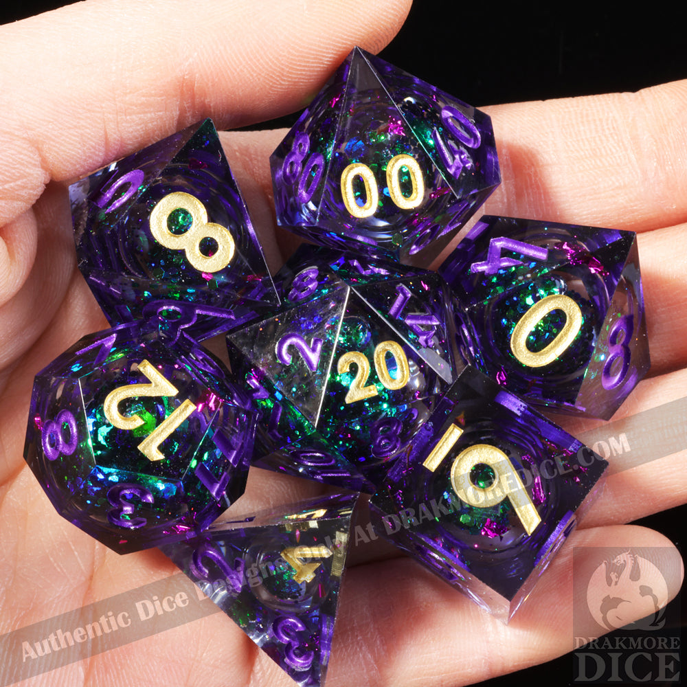 Amethyst Ward: Handcrafted Resin TTRPG Dice Set - Drakmore Dice