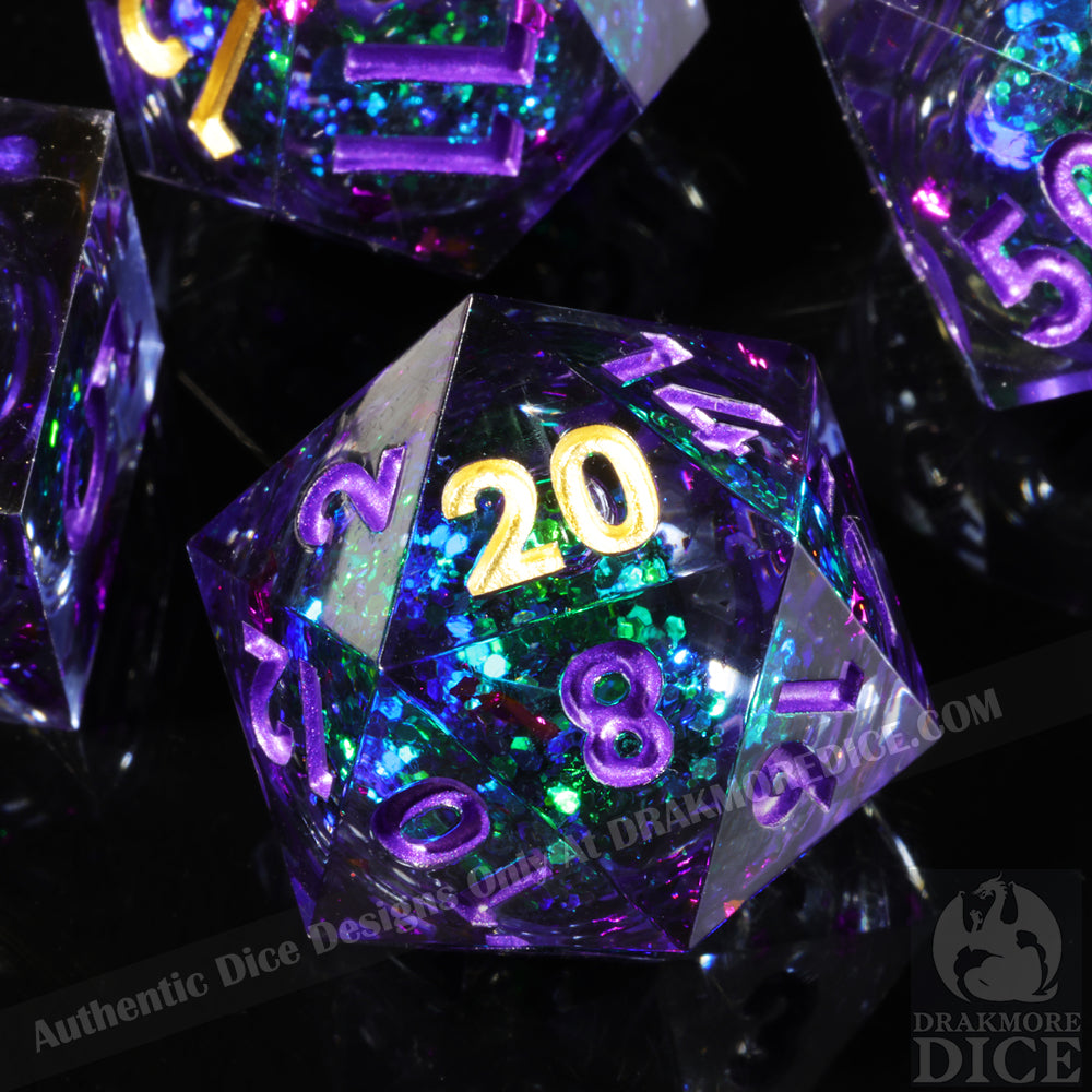 Amethyst Ward: Handcrafted Resin TTRPG Dice Set - Drakmore Dice