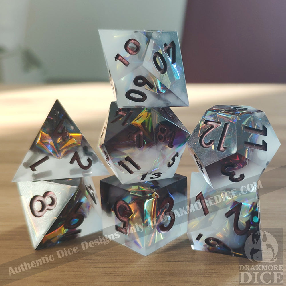 Ashen Heart: Handcrafted Resin TTRPG Dice Set - Drakmore Dice