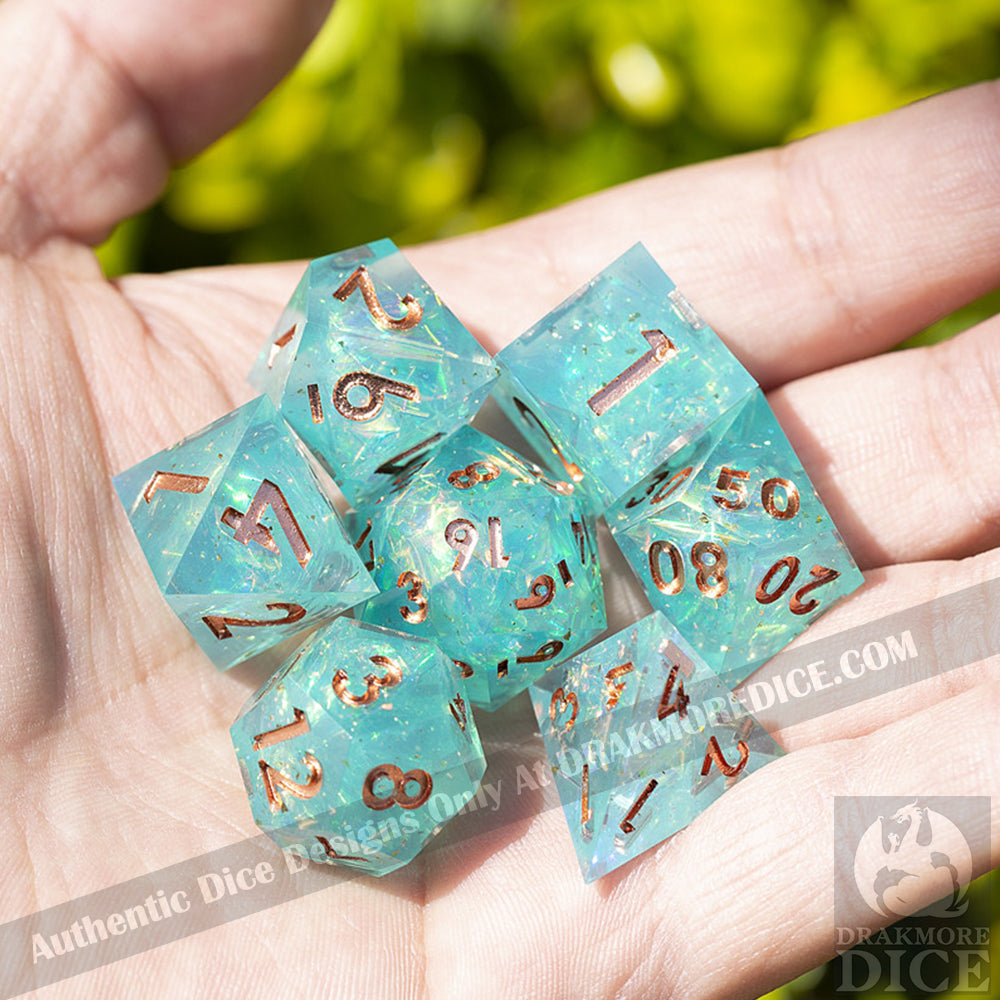 Sunlit Reef: Handcrafted Resin TTRPG Dice Set - Drakmore Dice