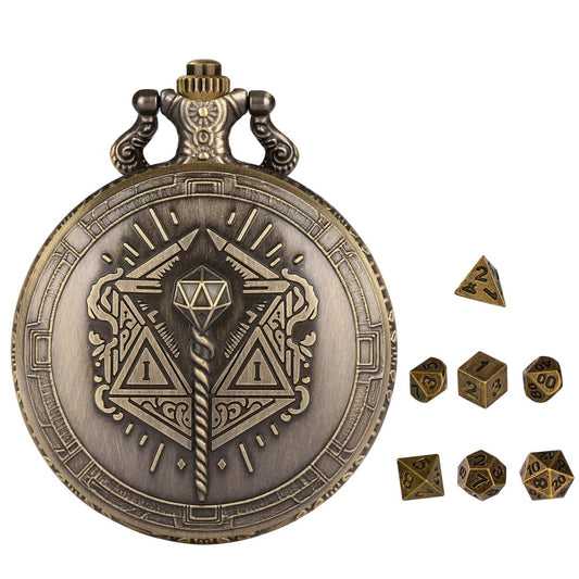 Chronomancer’s Vault: Magic Staff Edition - Premium Мini TTRPG Dice Set with Pocket Watch Case