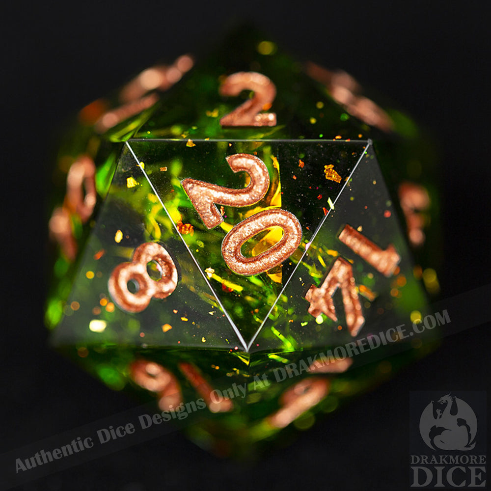 Olive Galaxy: Handcrafted Resin TTRPG Dice Set - Drakmore Dice