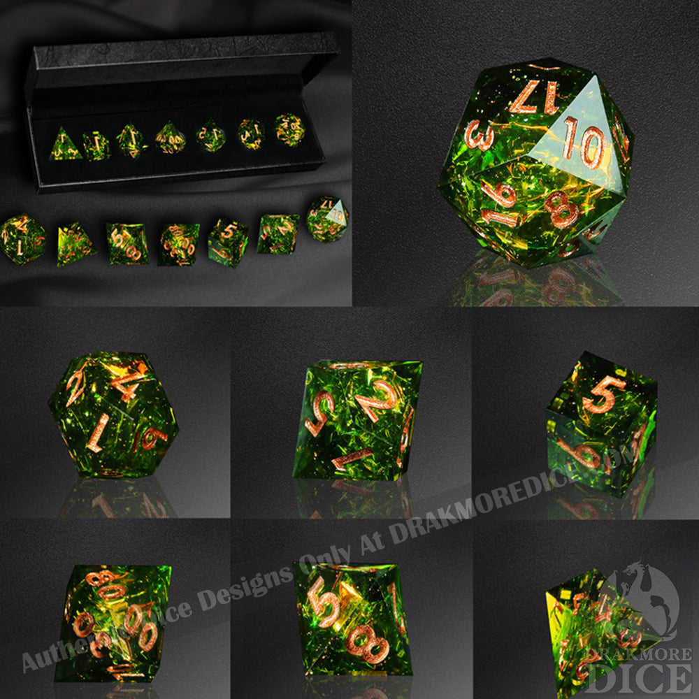 Olive Galaxy: Handcrafted Resin TTRPG Dice Set - Drakmore Dice