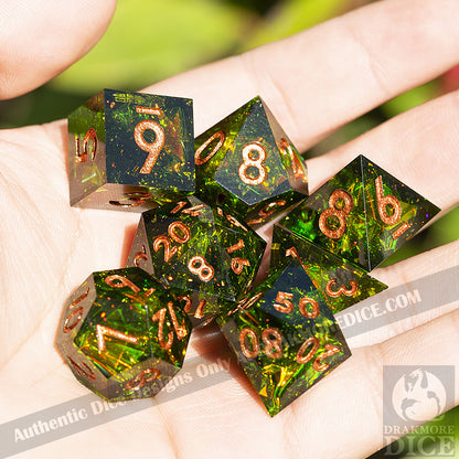 Olive Galaxy: Handcrafted Resin TTRPG Dice Set - Drakmore Dice