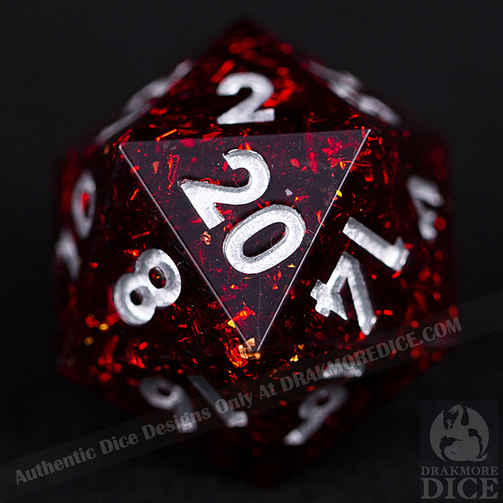 Red Vortex: Handcrafted Resin TTRPG Dice Set - Drakmore Dice