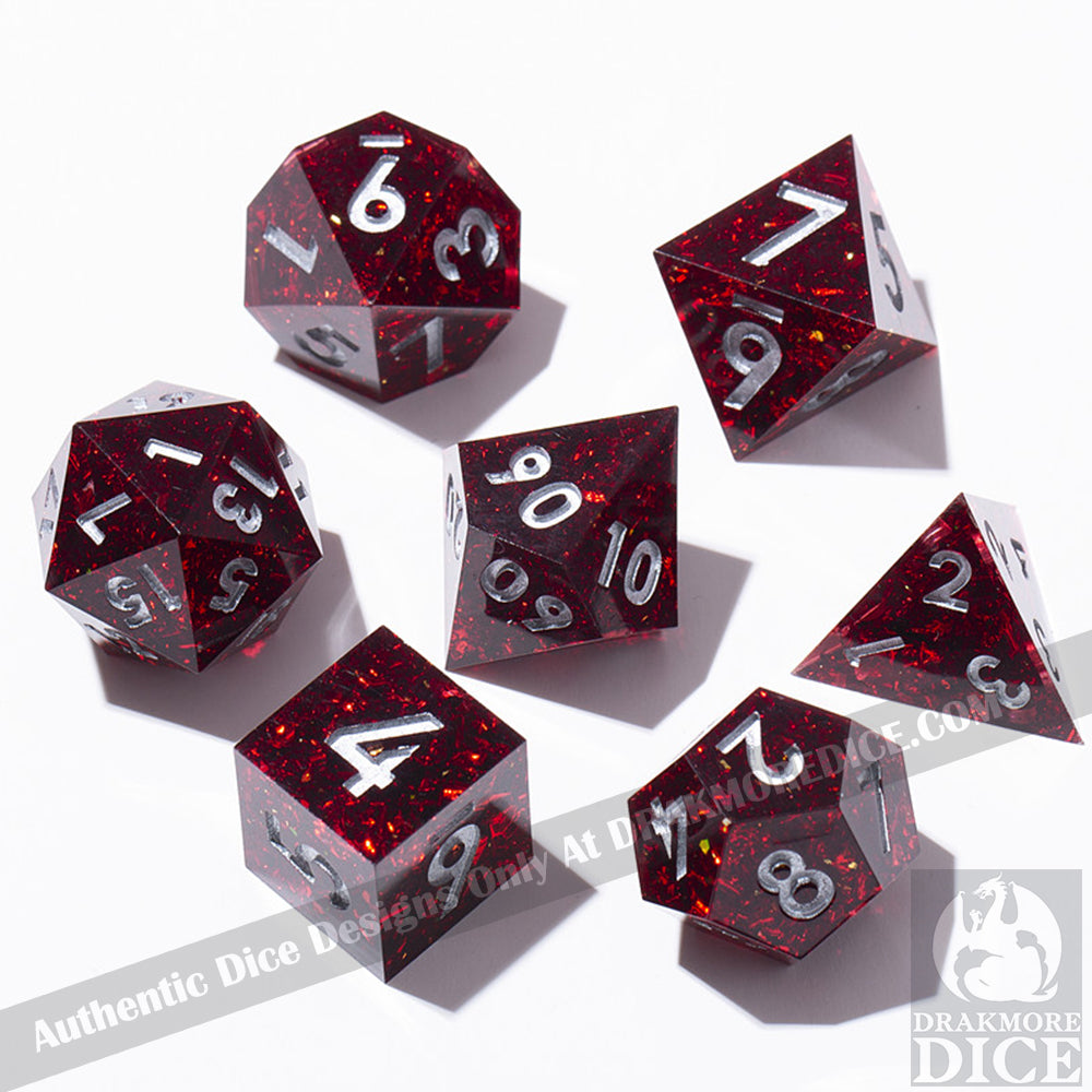 Red Vortex: Handcrafted Resin TTRPG Dice Set - Drakmore Dice