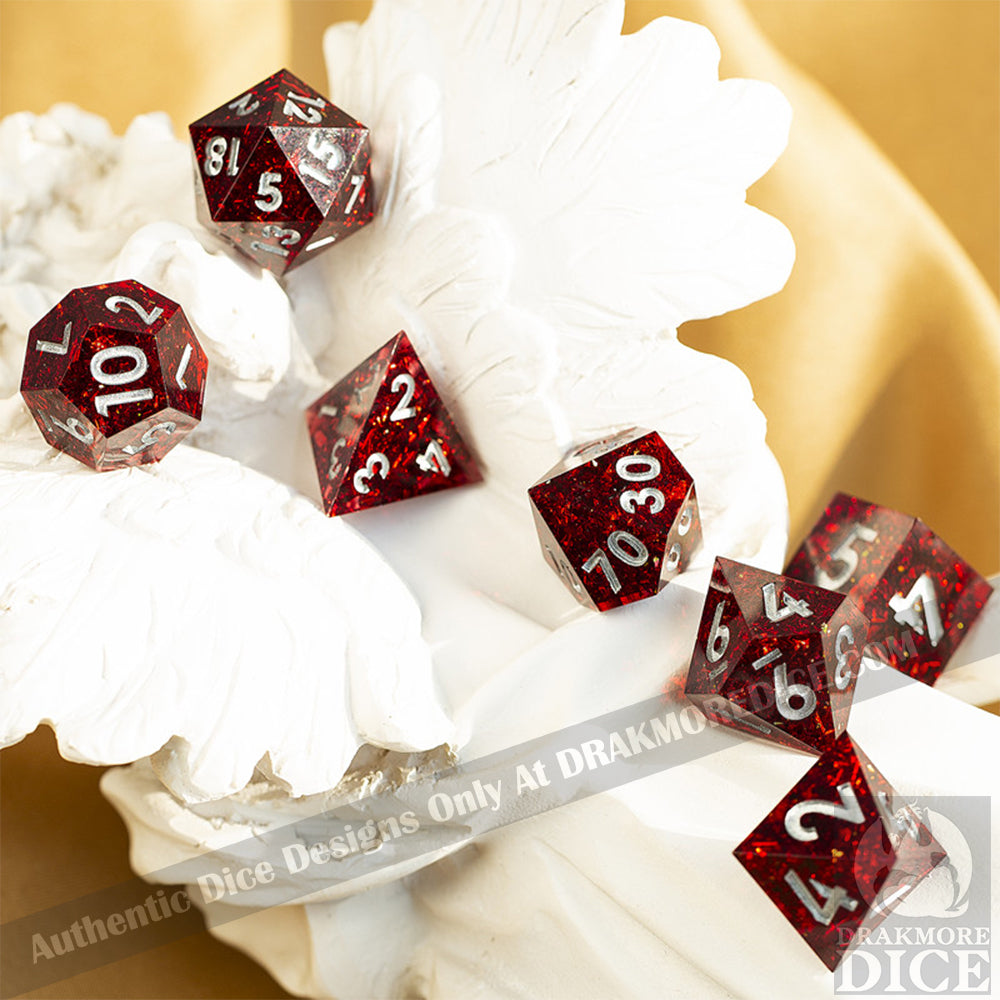 Red Vortex: Handcrafted Resin TTRPG Dice Set - Drakmore Dice