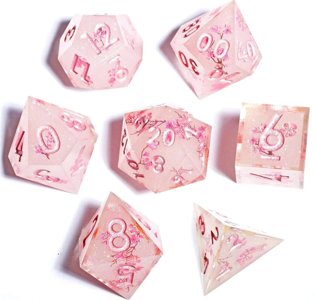 Sakura's Bloom: Handcrafted Resin TTRPG Dice Set - Drakmore Dice