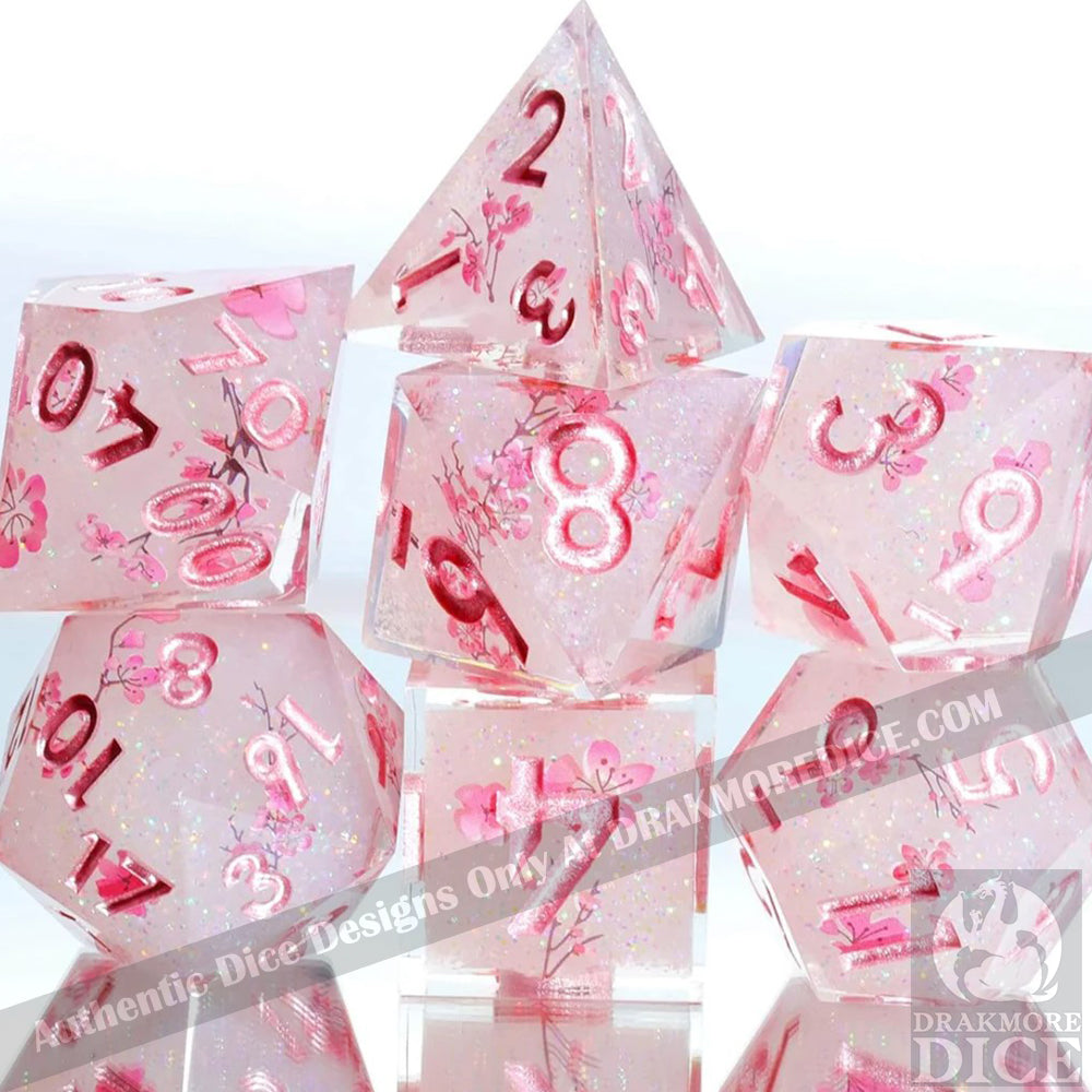 Sakura's Bloom: Handcrafted Resin TTRPG Dice Set - Drakmore Dice