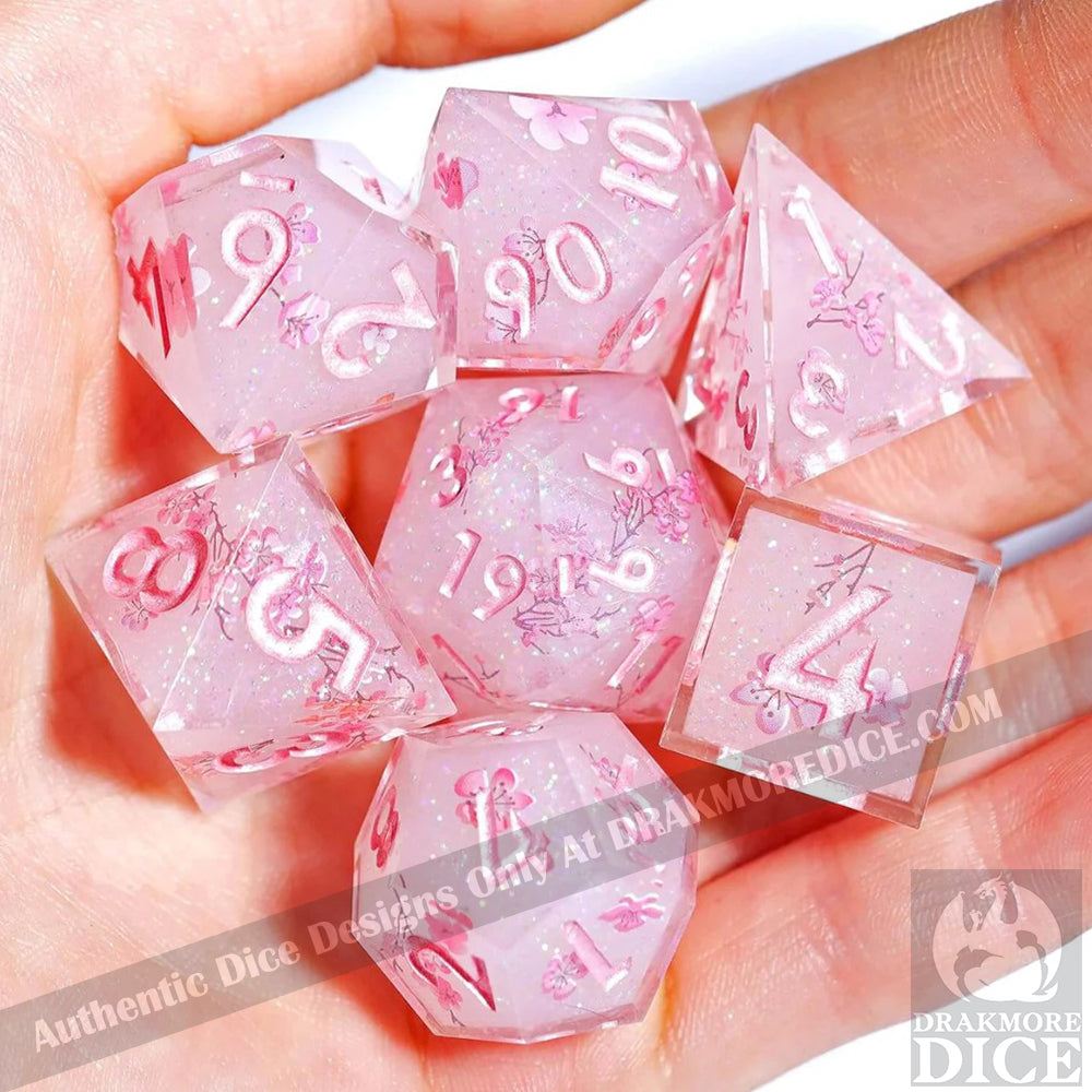 Sakura's Bloom: Handcrafted Resin TTRPG Dice Set - Drakmore Dice