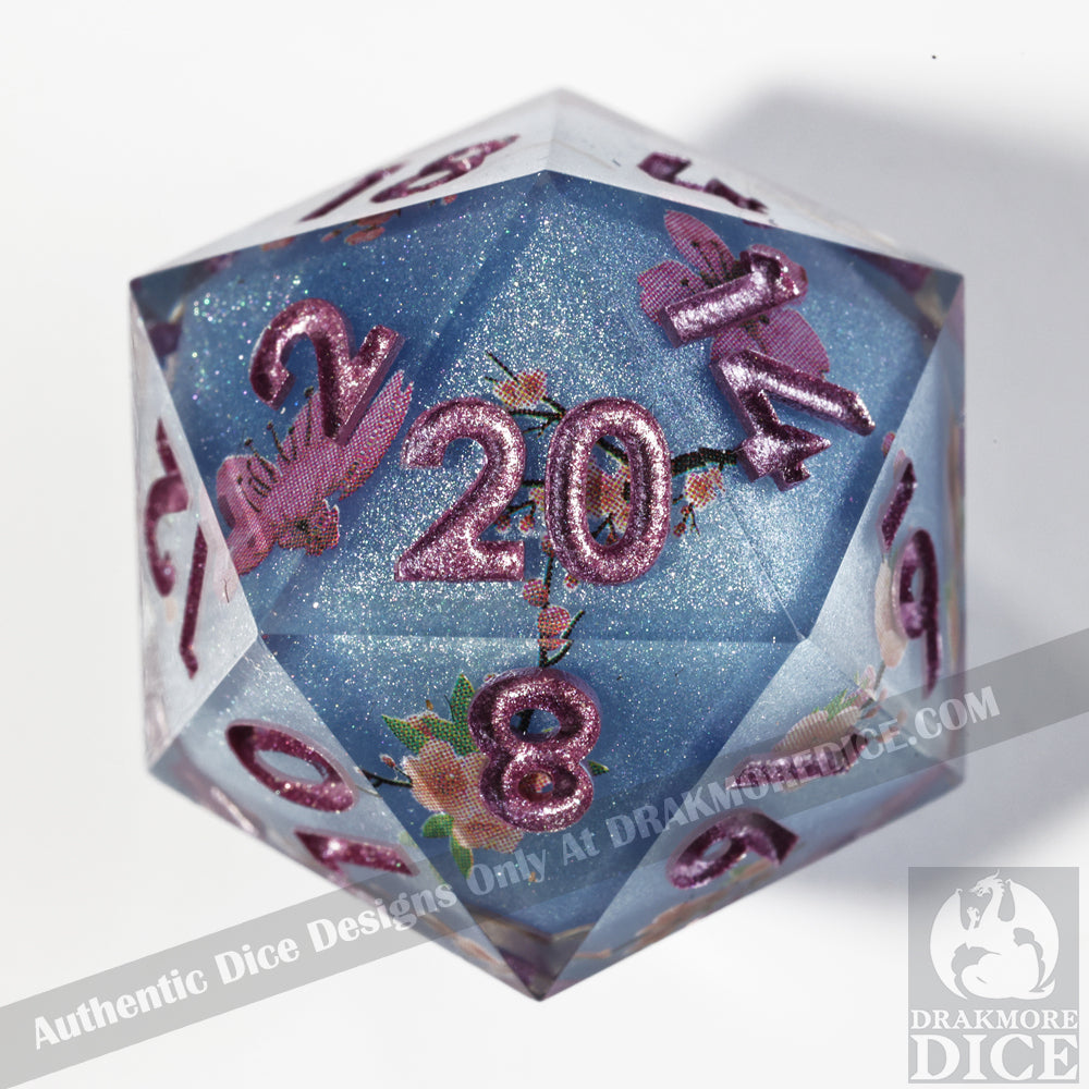 Sapphire Blossoms: Handcrafted Resin TTRPG Dice Set - Drakmore Dice