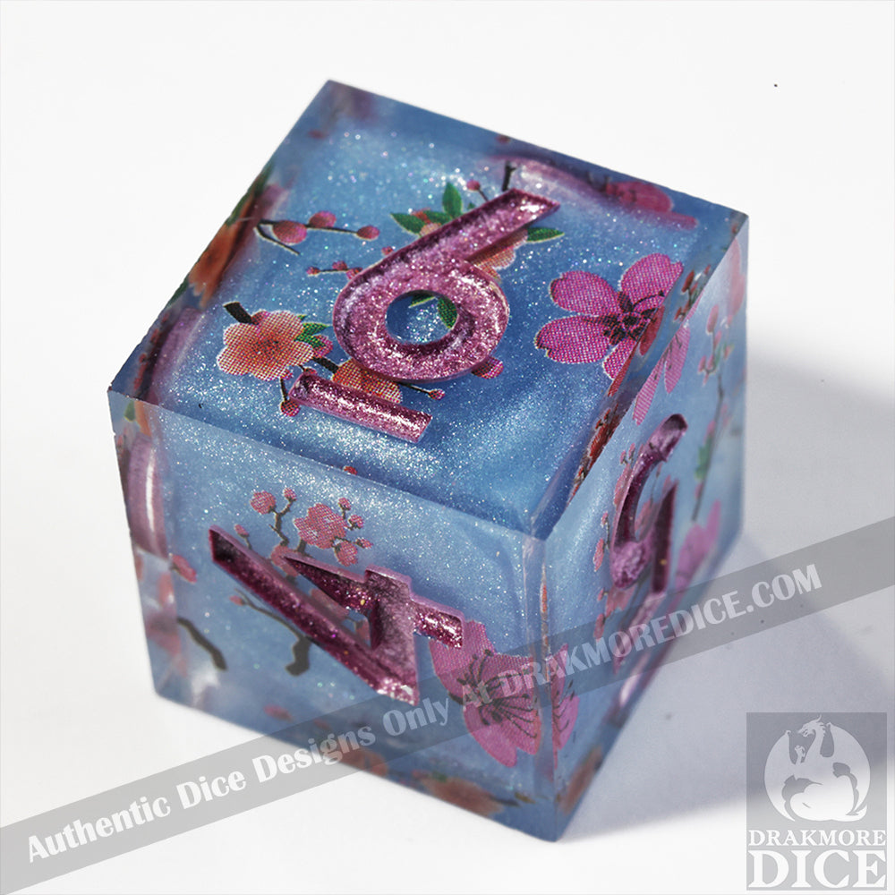 Sapphire Blossoms: Handcrafted Resin TTRPG Dice Set - Drakmore Dice