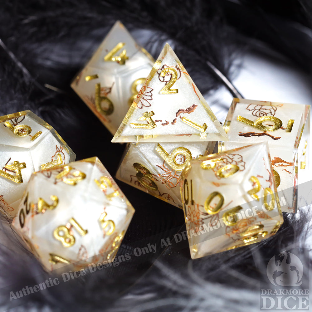 Golden Light: Handcrafted Resin TTRPG Dice Set - Drakmore Dice