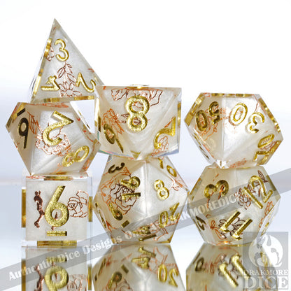 Golden Light: Handcrafted Resin TTRPG Dice Set - Drakmore Dice