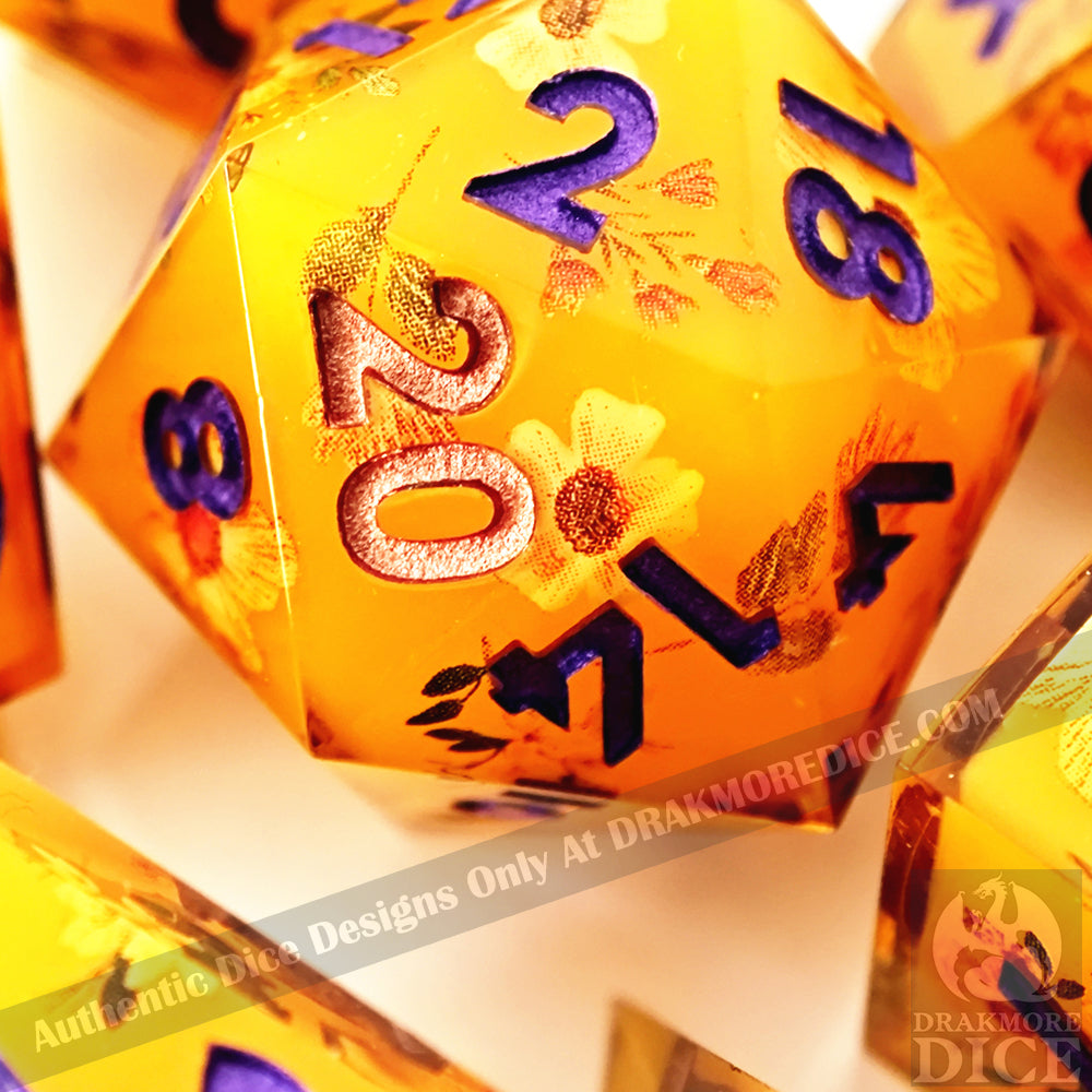 Honey Blossom Delight: Handcrafted Resin TTRPG Dice Set - Drakmore Dice