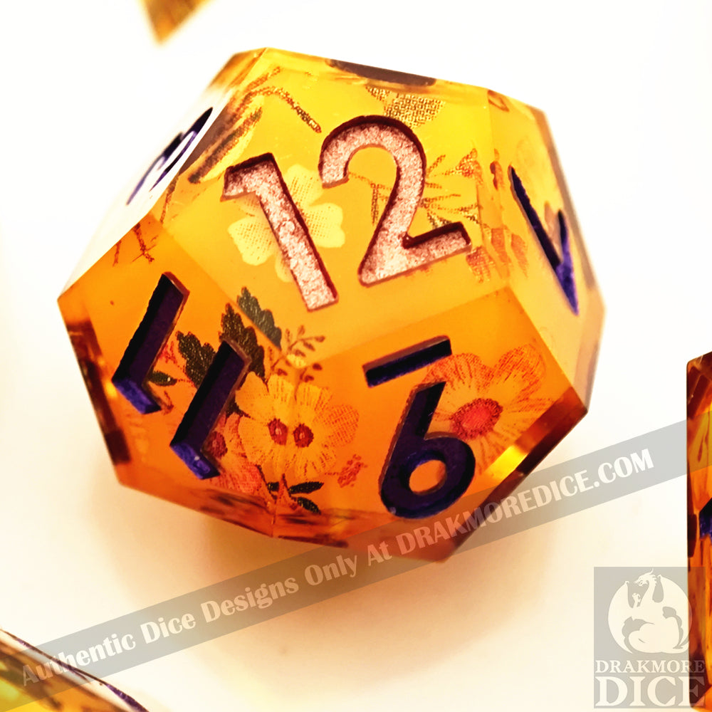 Honey Blossom Delight: Handcrafted Resin TTRPG Dice Set - Drakmore Dice